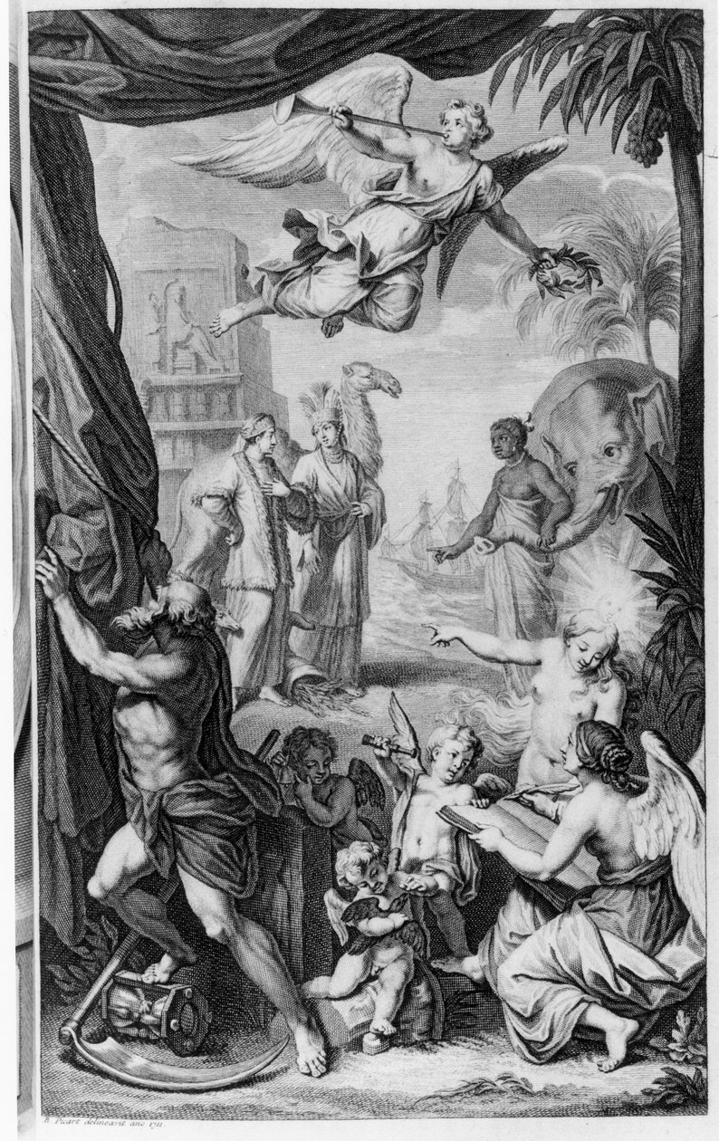 Frontispiece to &39;Voyages ... par Muscovie، en Perse، et aux Indes Orientales&39; بقلم كورنيليس دي بروين (c.1652-c.1727) الطبعة الفرنسية الأولى ، 1718 بواسطة برنارد بيكارت