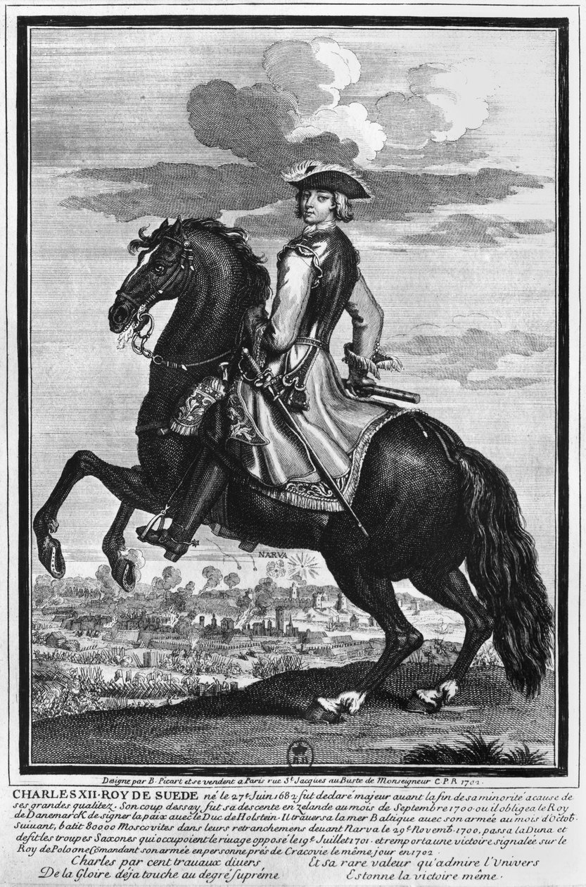 الملك تشارلز الثاني عشر (1682-1718) من السويد ، على ظهور الخيل ، 1702 بواسطة برنارد بيكارت