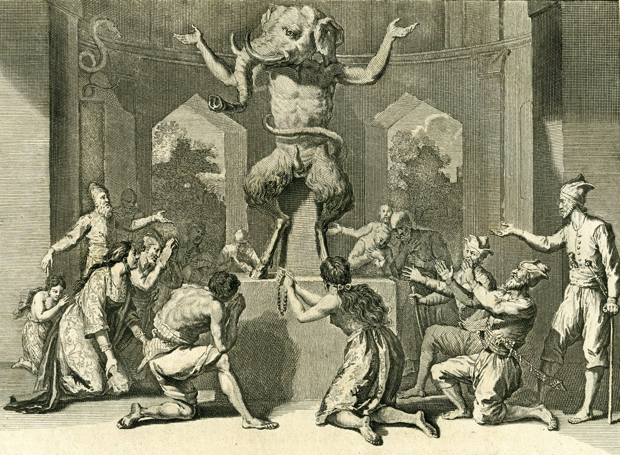 أهل سيلان يعبدون الإله غانيش ، مقدم الحكمة ، الصحة والثروة ، 1729 (النقش النحاسي) بواسطة برنارد بيكارت