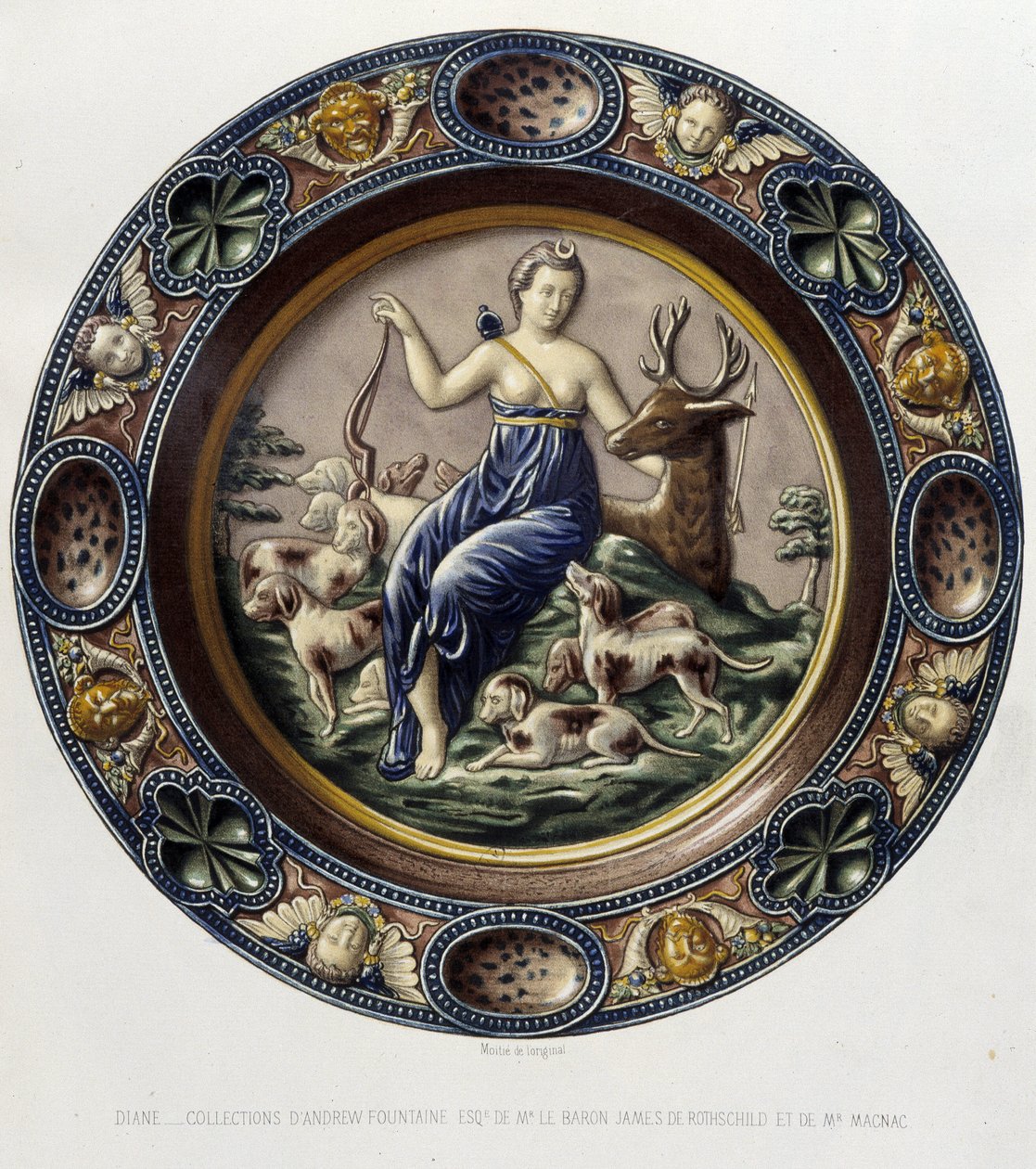 Diane (Artemis) chasseresse - Plat céramique, in “The work of Bernard Palissy” by C. Delange and C. Borneman, Paris بواسطة برنارد (بعد) باليسي