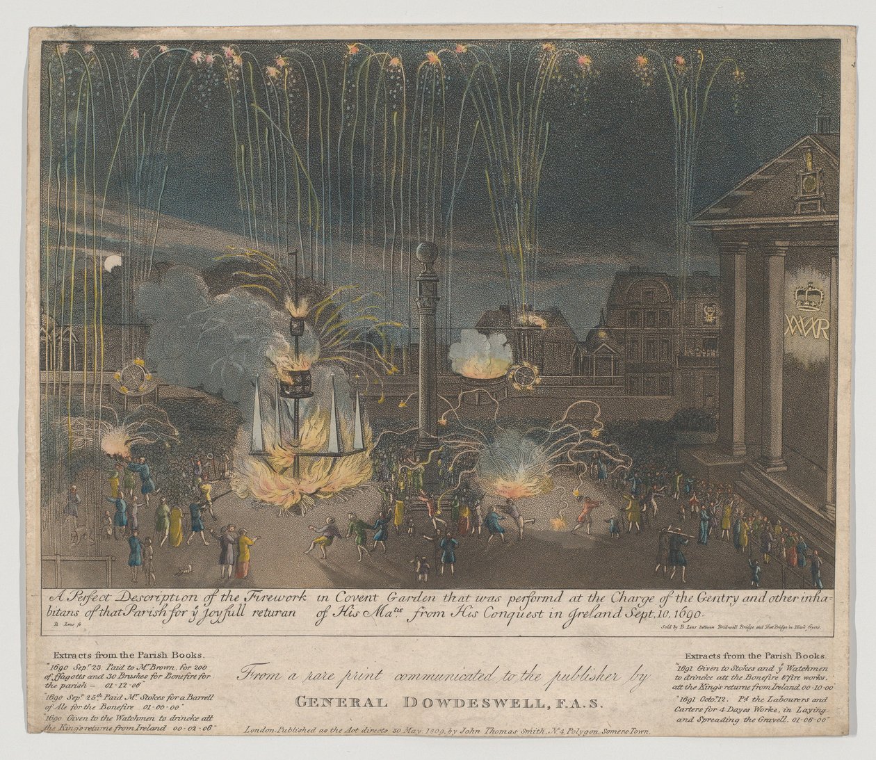 ألعاب نارية في كوفنت غاردن ، 1809 (النقش و aquatint ، ملونة باليد) بواسطة عدسة برنارد الثاني