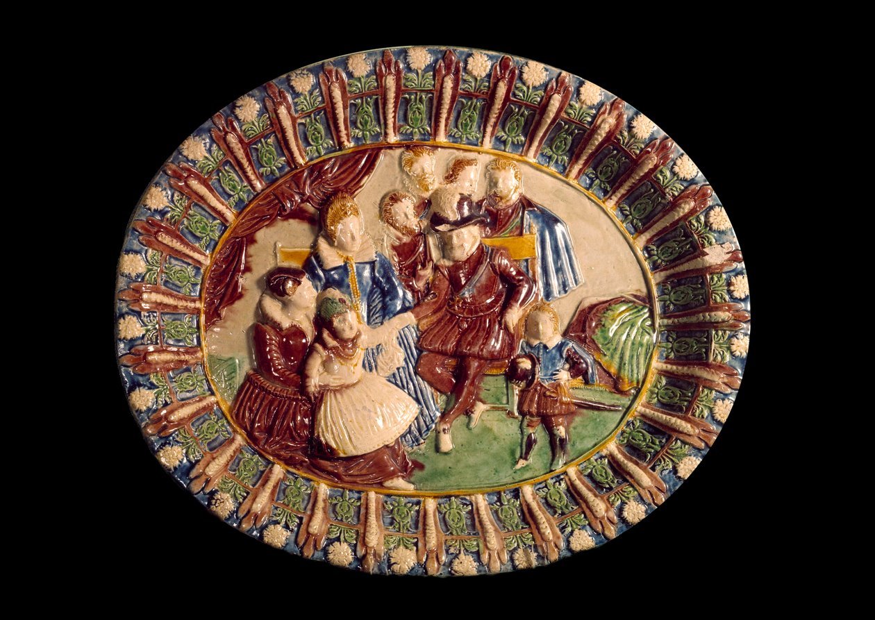 طبق يمثل هنري الرابع وعائلته. سيراميك في التراب المزجج لبرنارد باليسي (1510-1589) بواسطة برنارد باليسي