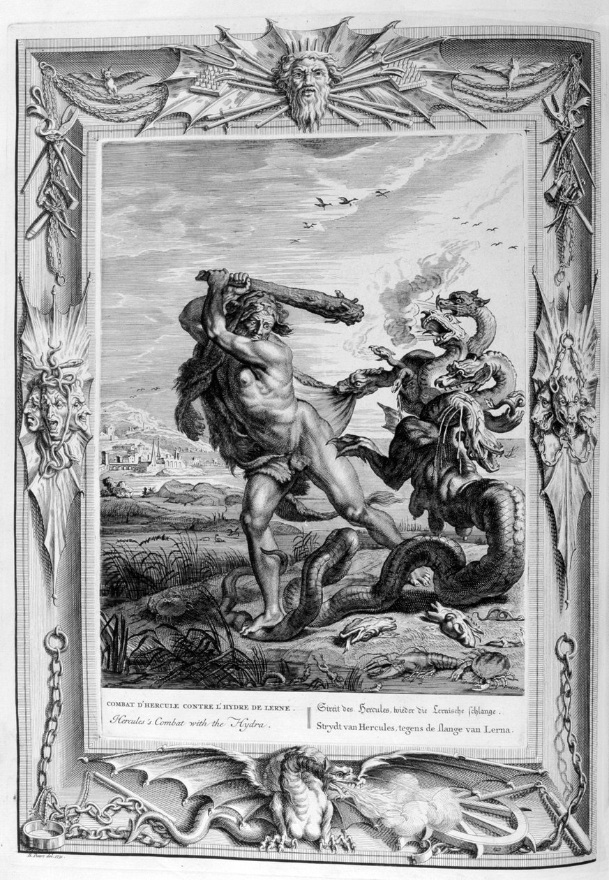 هرقل يحارب Lernian hydra ، 1733 بواسطة برنارد بيكارت