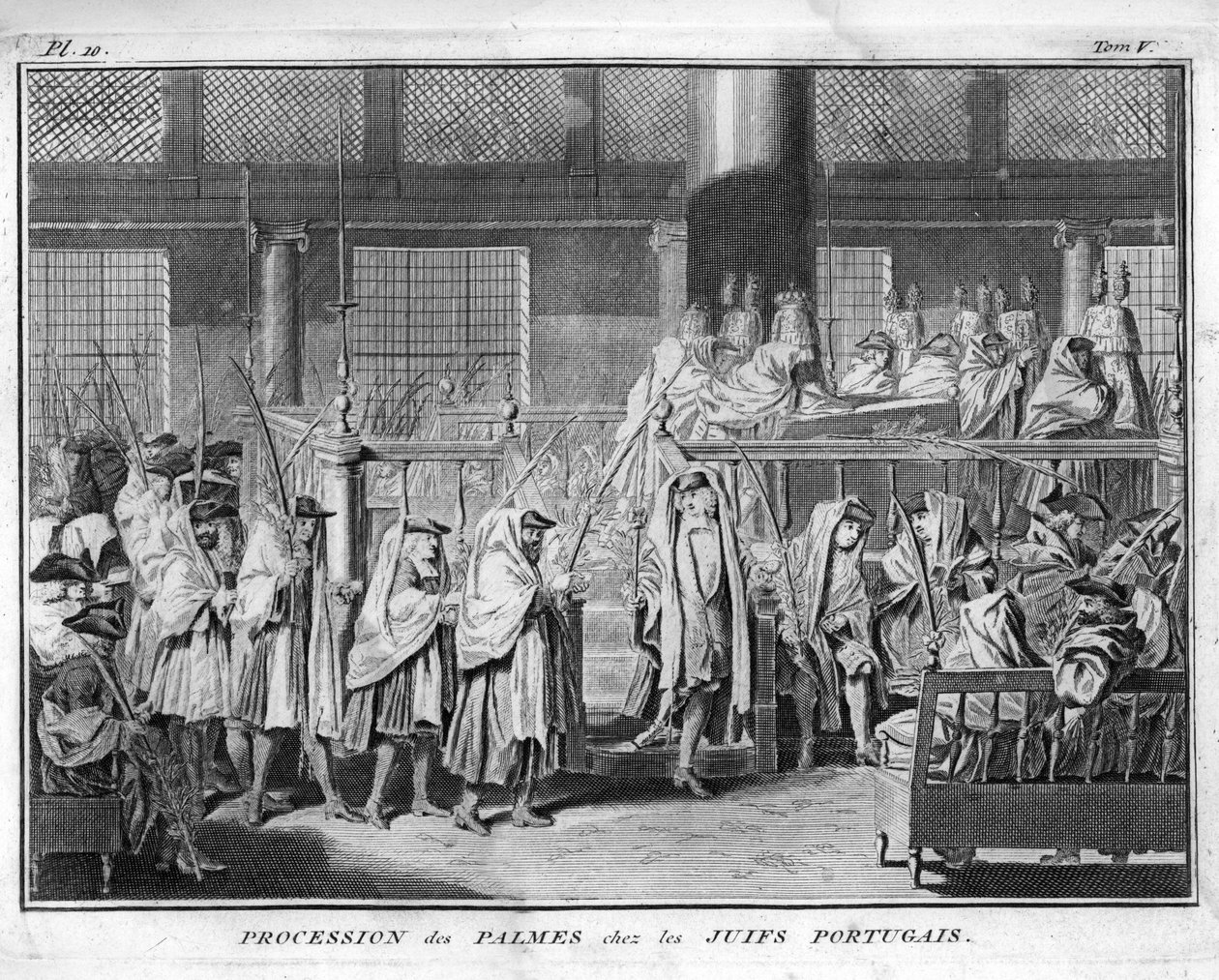 Judaism: Procession of the palms celebrated in the jewish portuguese community Engraving from “” Illustration de ceremonies et customs religieuses de tous les peuples du monde”” by Bernard Picart (1723-1743) 1819 Private collection بواسطة برنارد بيكارت