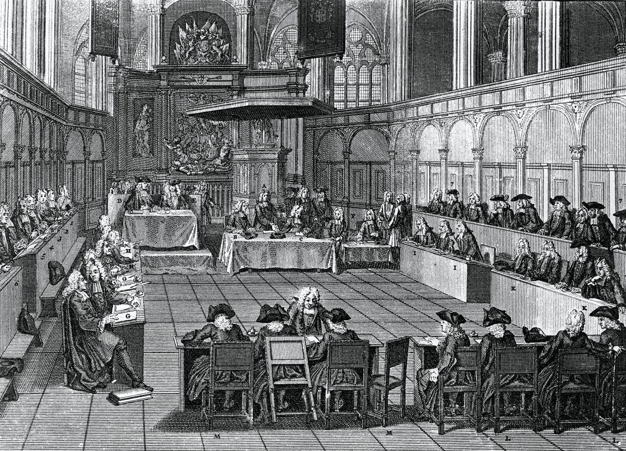 Protestant Synod held in 1730 in Nieuwe Kerk (New Church) in Amsterdam, Netherlands, engraving by Bernard Picart (1673-1733) بواسطة برنارد بيكارت