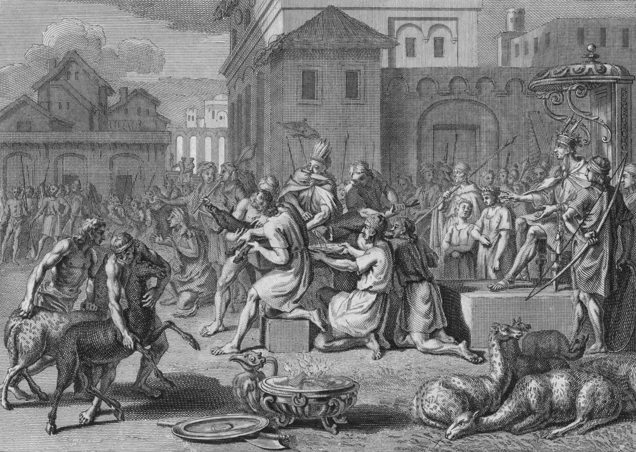 التضحية بحمل أسود ، يوم عيد الشمس العظيم ، 1723. بواسطة برنارد بيكارت