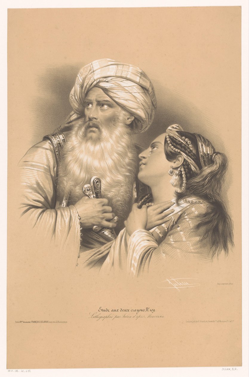 رجل مع عمامة وامرأة تبكي دراسات في نوعين من الطباشير (عنوان السلسلة) Etude aux deux Crayons (عنوان السلسلة على الكائن) بواسطة برنارد رومان جوليان