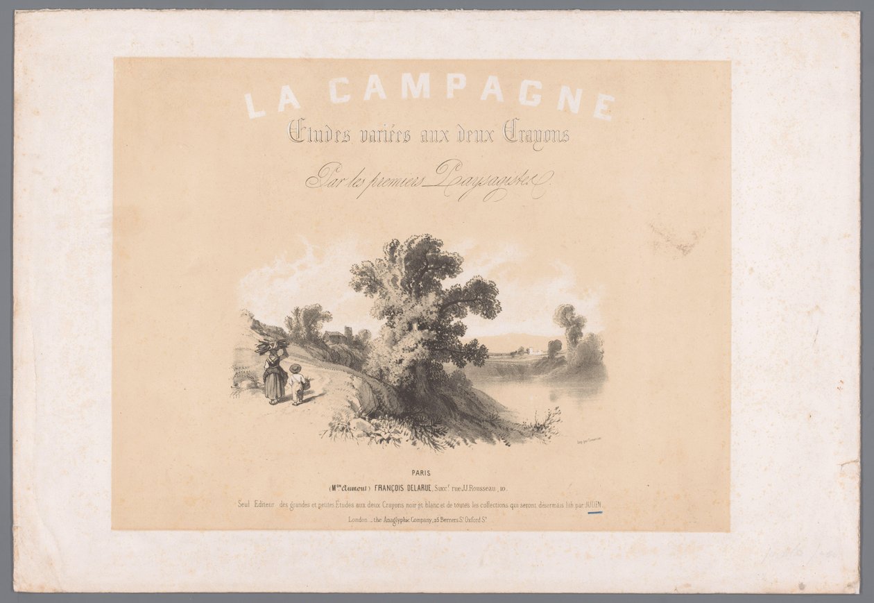 غلاف لست مطبوعات تصور الحياة الريفية لا كامباني. Études varieés aux deux Crayons par les premiers Paysagistes (العنوان على الكائن) تمثيلات الحياة الريفية (عنوان المسلسل) لا كامباني. تختلف الدراسات بواسطة برنارد رومان جوليان