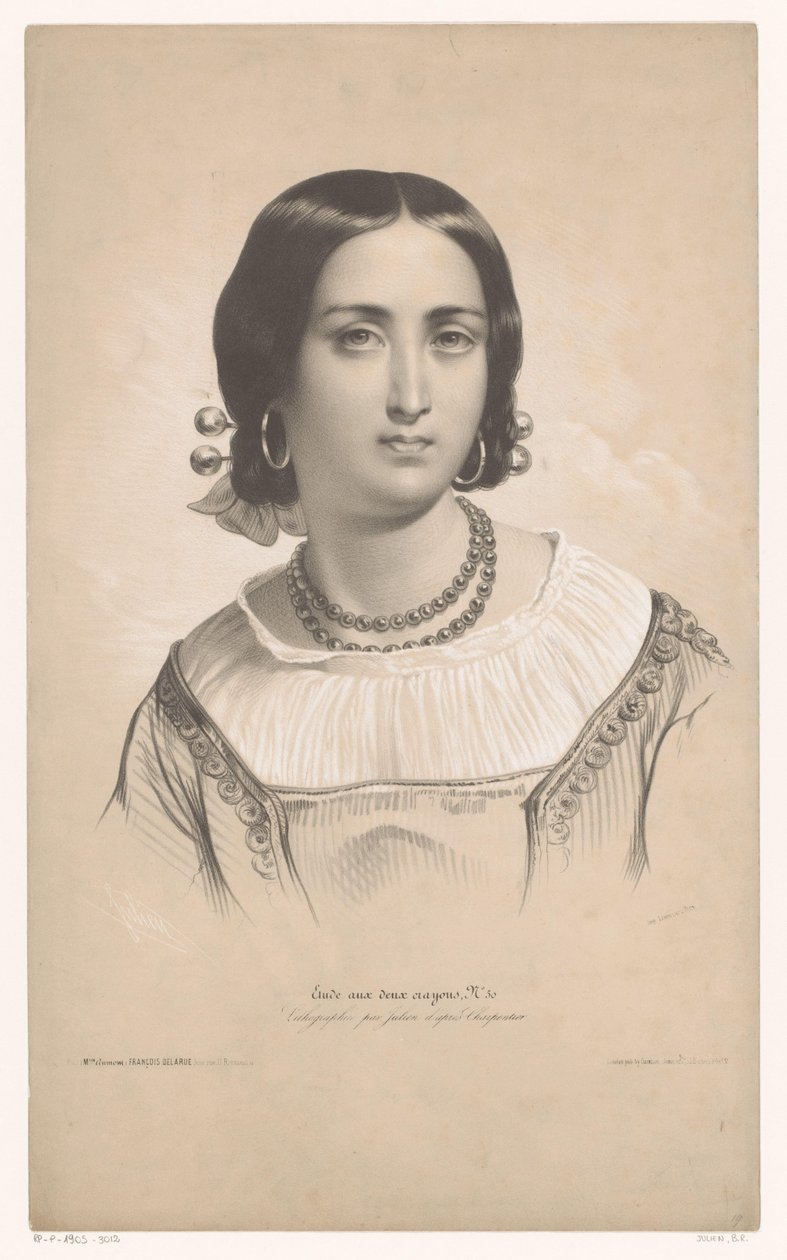 صورة لامرأة ترتدي الزي الإقليمي دراسات في نوعين من الطباشير (عنوان السلسلة) Etude aux deux Crayons (عنوان السلسلة على الكائن) بواسطة برنارد رومان جوليان