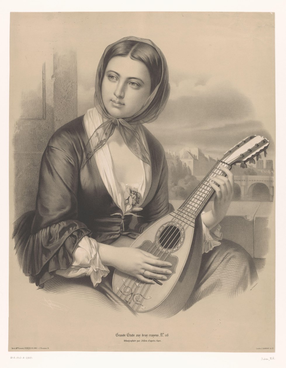 امرأة تلعب المندولين دراسات كبيرة في نوعين من الطباشير (عنوان السلسلة) Grande étude aux deux crayons (عنوان السلسلة على الكائن) بواسطة برنارد رومان جوليان