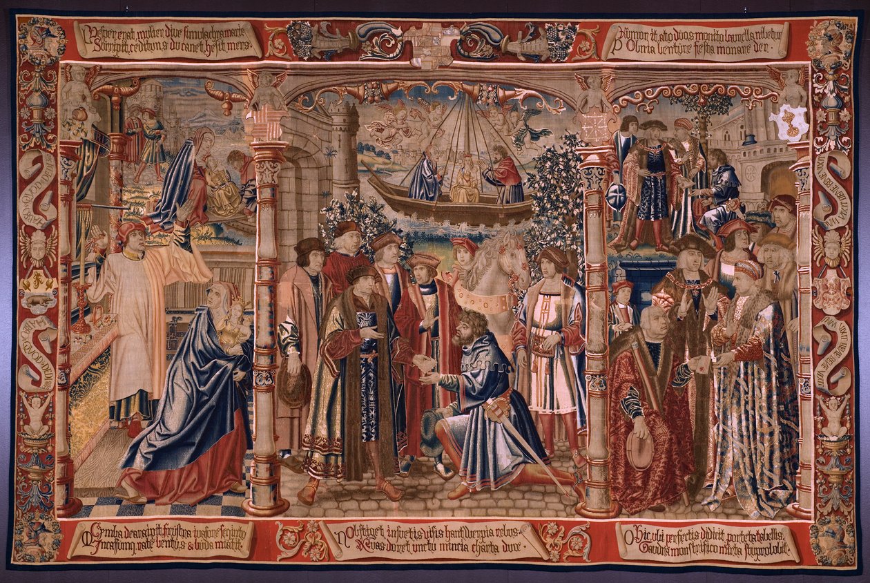 نسيج فلمنكي. سلسلة The Legend of the Madonna of the Sablon (The Legend of Our Lady of the Sablon). يأتي تمثال مادونا إلى كنيسة سابلون بواسطة برنارد فان أورلي
