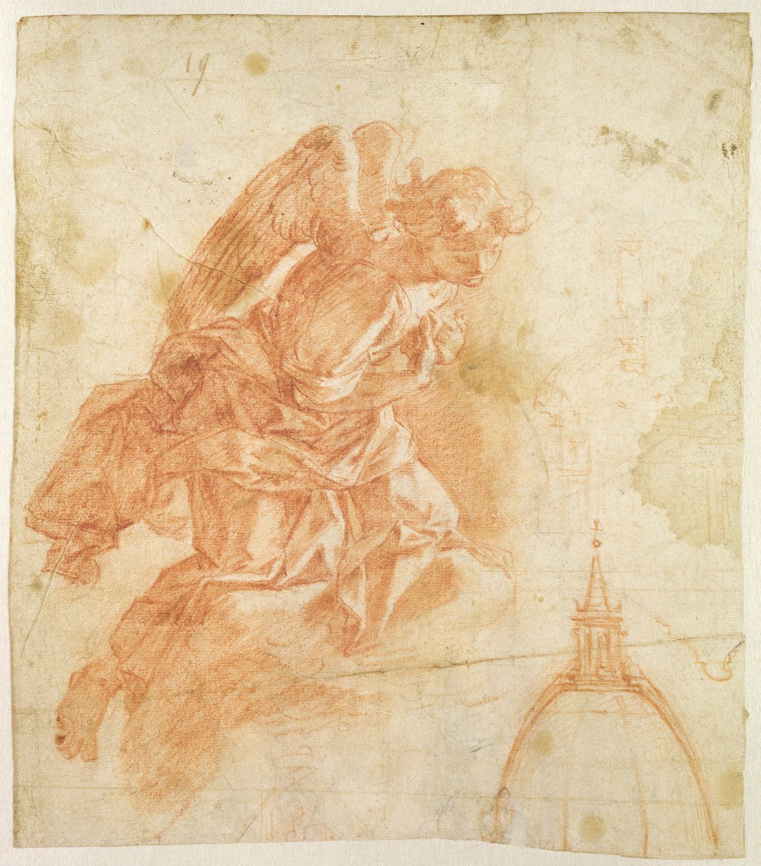 الملاك المعلق والرسم المعماري ، c.1600 (الطباشير الأحمر على الورق) بواسطة برناردينو بارباتيللي بوكيتي