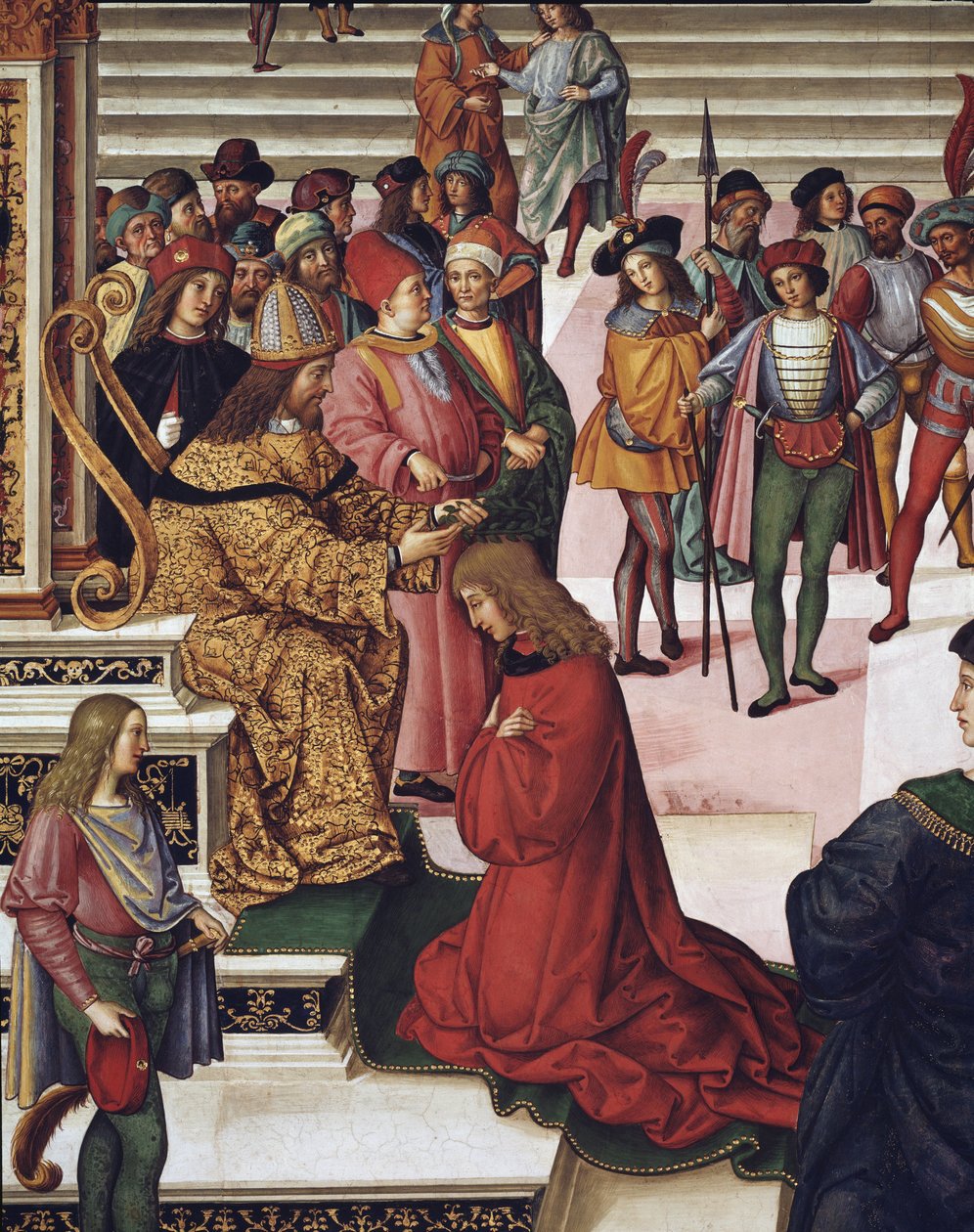 توج Enea Silvio Piccolomini (بيوس الثاني) بشاعر قصير للإمبراطور فريدريك الثالث. التفاصيل - فريسكو بواسطة برناردينو دي بيتو بينتوريتشيو