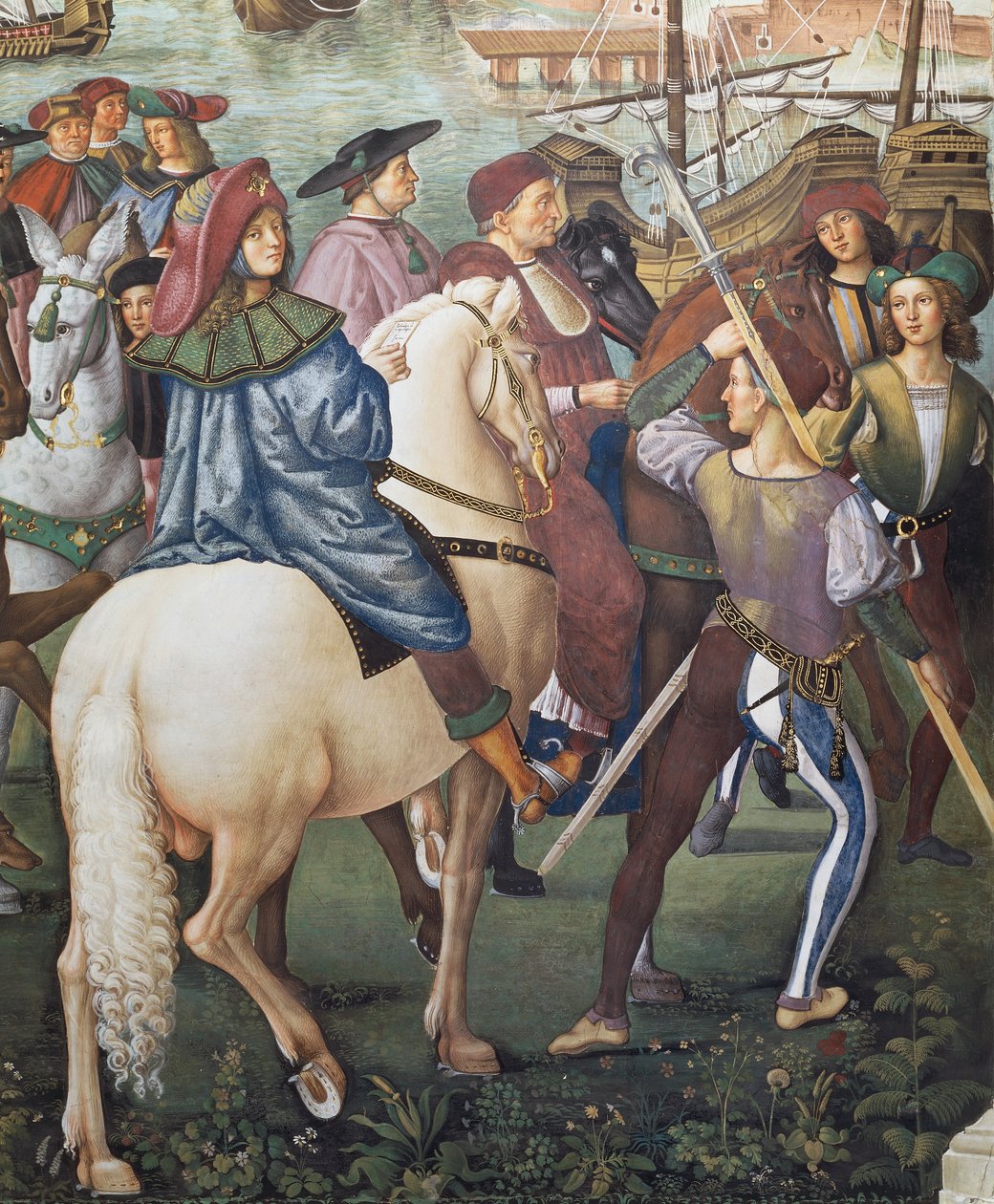 Enea Silvio Piccolomini المغادرة إلى بازل بصفته سكرتيرًا لأسقف فيرارا ، تفاصيل من قصص بيوس الثاني بواسطة برناردينو دي بيتو بينتوريتشيو