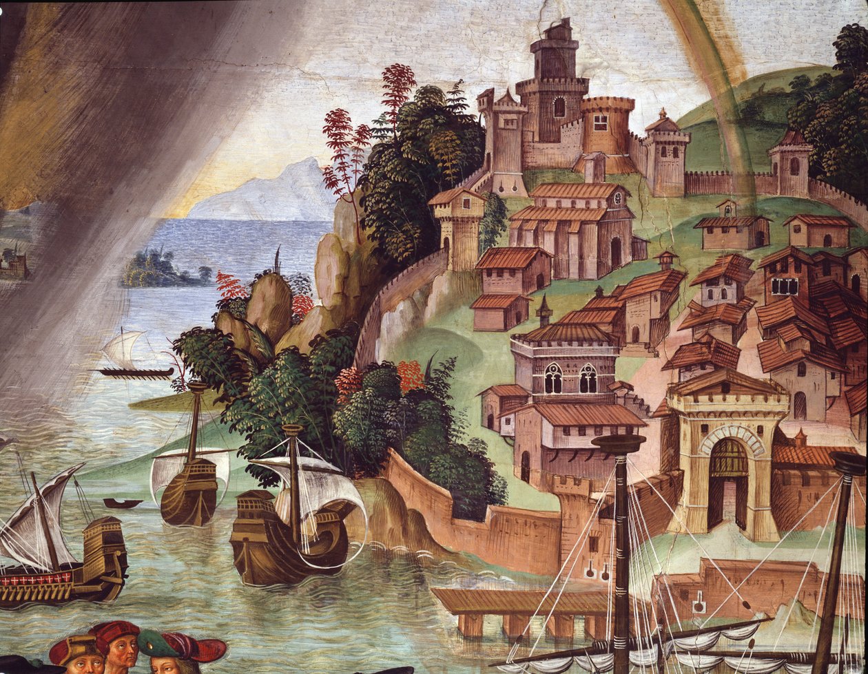 Pope Pius II going to the Council of Basel. Detail - Fresco بواسطة برناردينو دي بيتو بينتوريتشيو