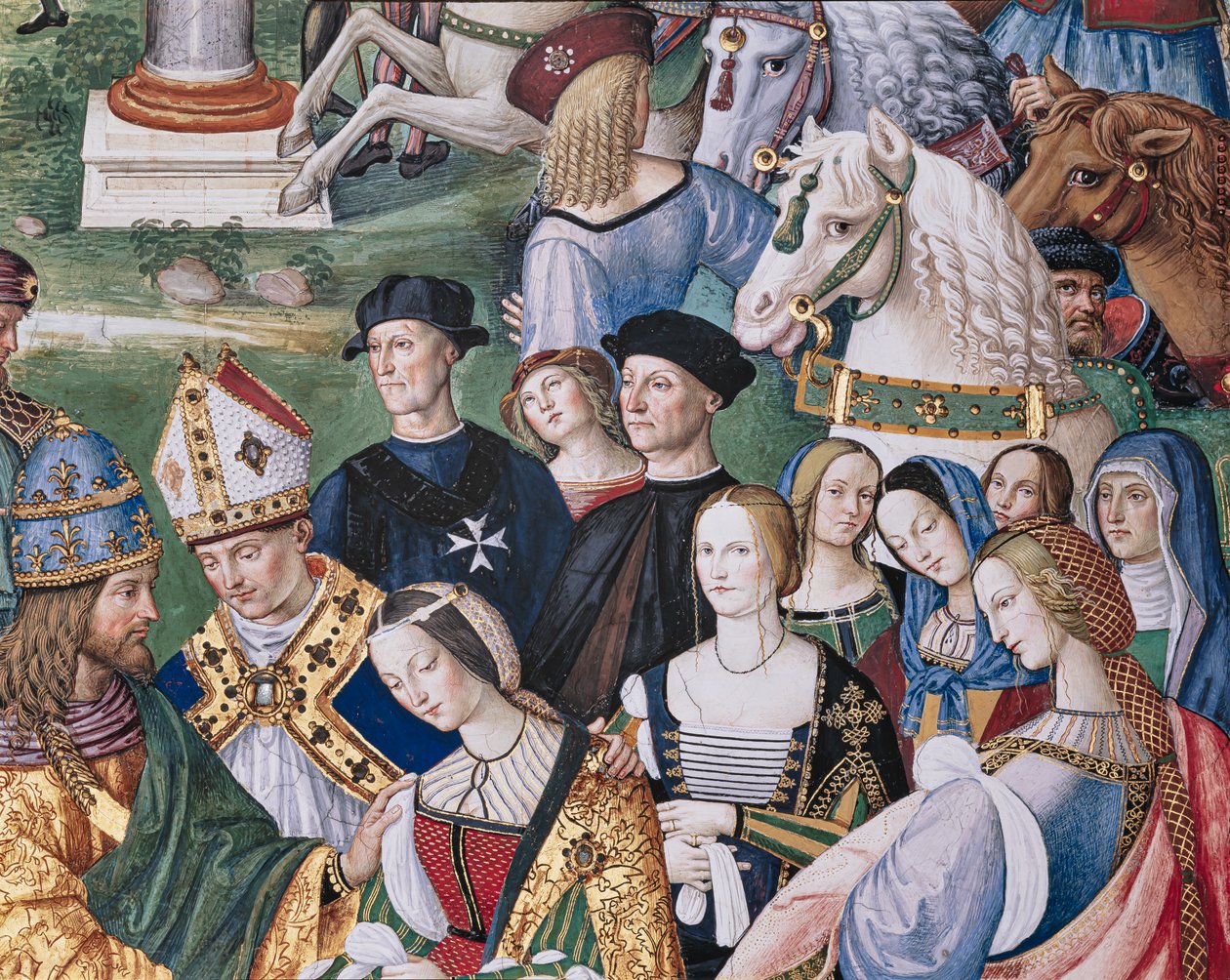 مكتبة Piccolomini ، الجدار الجنوبي الشرقي: "Aeneas Sylvius يقدم Eleonora of Aragona إلى Frederick III ، 24 فبراير بواسطة برناردينو دي بيتو بينتوريتشيو