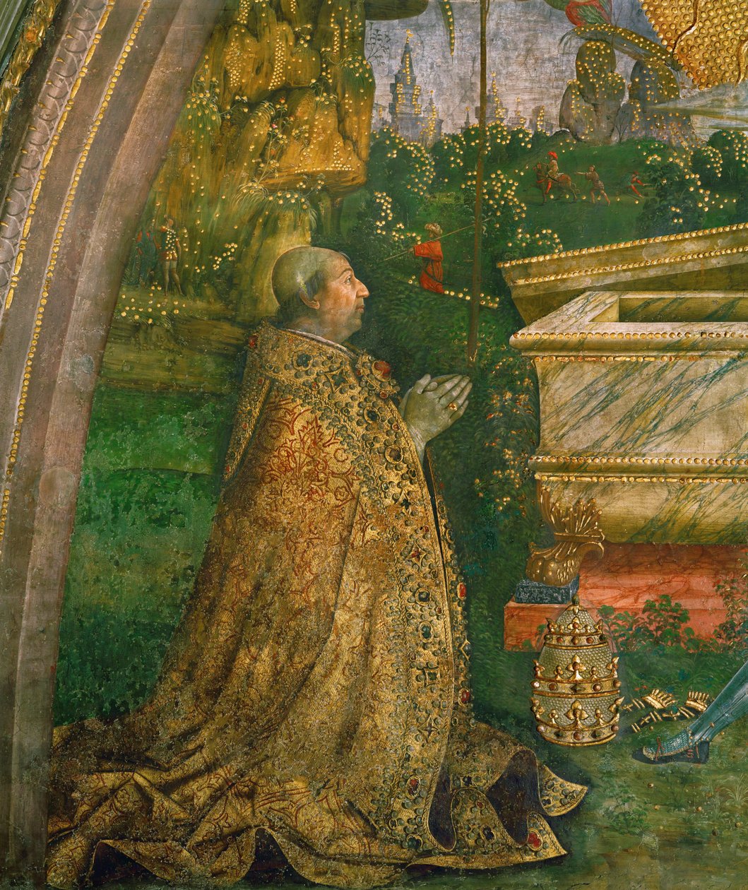 القيامة البابا ألكسندر السادس بورجيا راكعًا أمام تابوت فارغ (لوحة مور) بواسطة برناردينو دي بيتو بينتوريتشيو