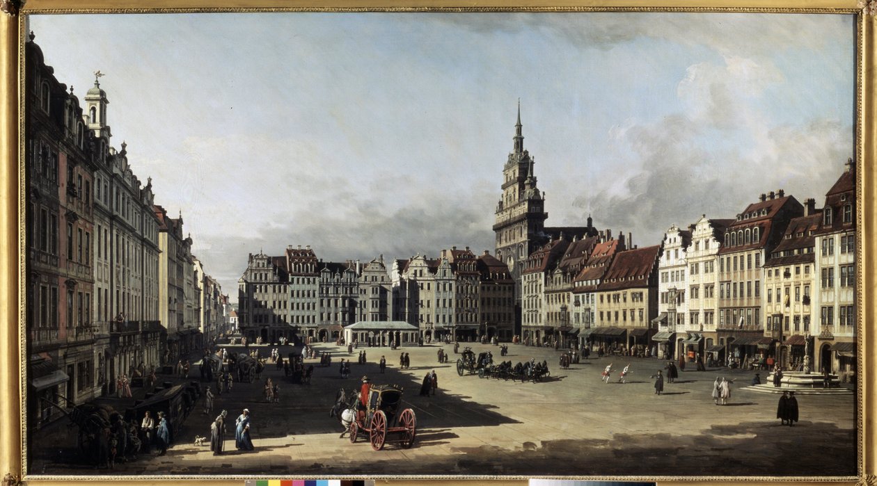 "" السوق القديم في دريسدن "(السوق القديم في دريسدن) لوحة رسمها برناردو بيلوتو (1720-1780) 1750-1752 متحف بوشكين ، موسكو بواسطة برناردو بيلوتو (كاناليتو)