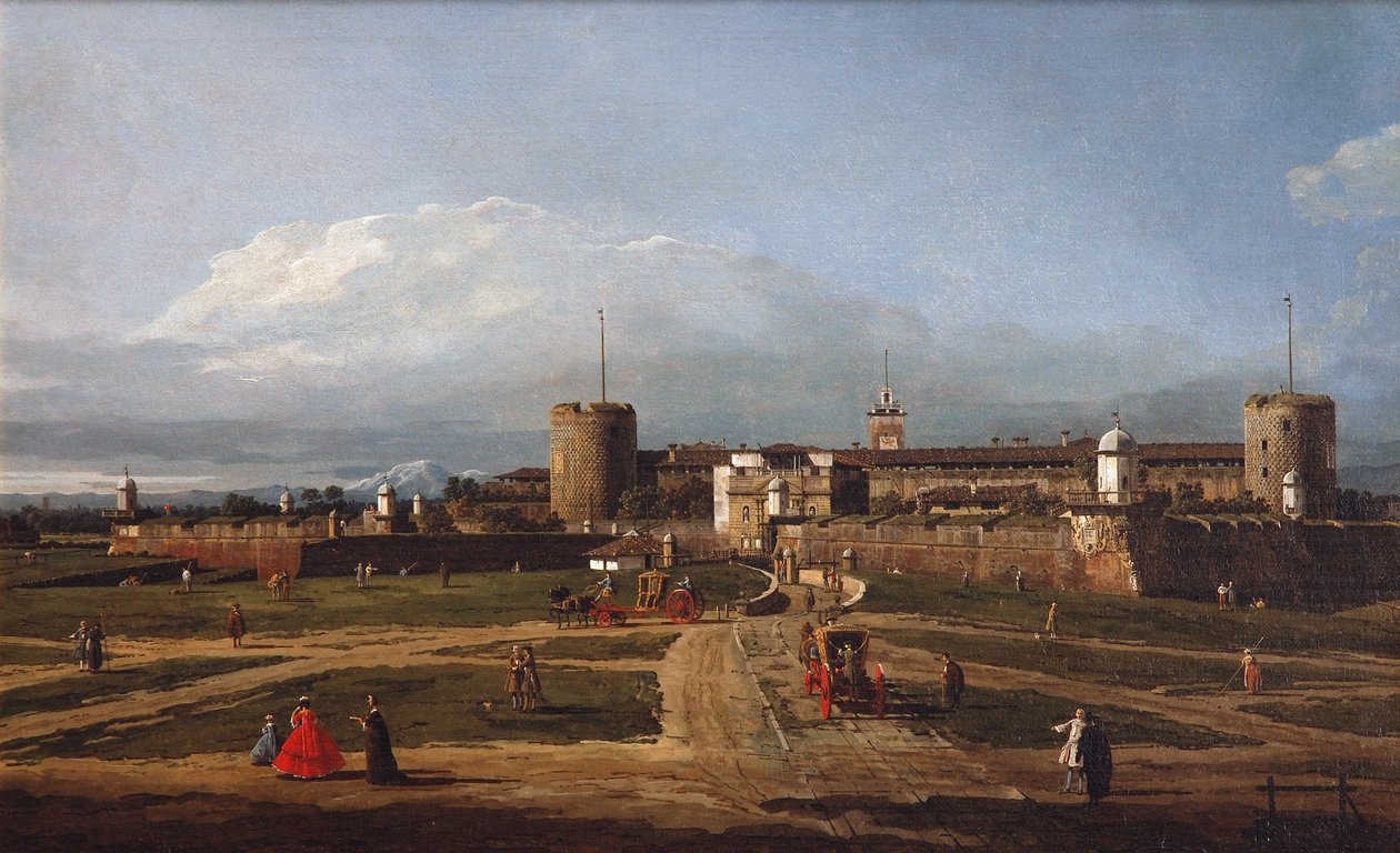 كاستيلو سفورزيسكو في ميلانو ، حوالي 1744 بواسطة برناردو بيلوتو (كاناليتو)
