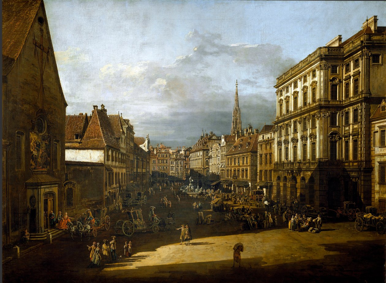 منظر لسوق الدقيق في فيينا لوحة لبرناردو بيلوتو (1720-1780) 1760 شمس. 116x155 سم فيينا ، متحف Kunsthistorisches بواسطة برناردو بيلوتو (كاناليتو)