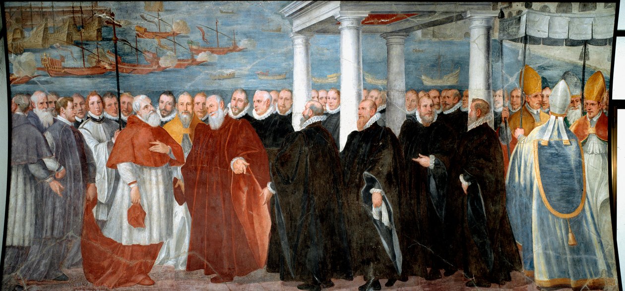 يرحب Doge of Genes Giacomo Durazzo Grimaldi (حوالي 1503-1579) بالكاردينال Giovanni Morone في ميناء Genes Fresco بقلم برناردو كاستيلو (1557-1629) جينات القرن السادس عشر ، متحف سانت أغوستينو بواسطة برناردو كاستيلو
