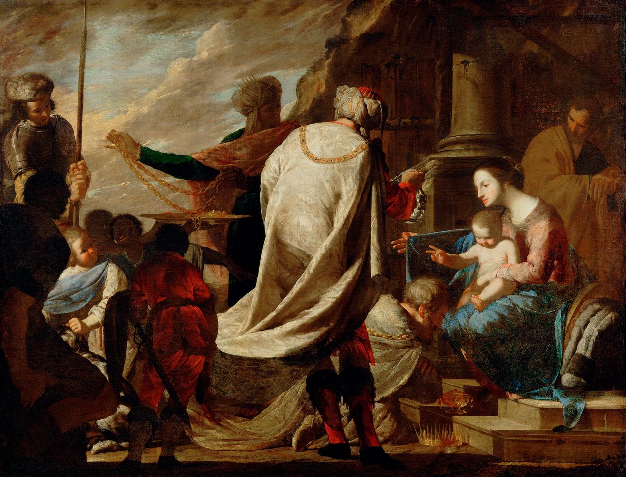 "Adoration des mages" (عشق المجوس) لوحة لبرناردو كافالينو (1616-1656) حوالي 1640 - زيت على قماش خافت 101.5x127 سم متحف تاريخ الفن ، فيينا بواسطة برناردو كافالينو