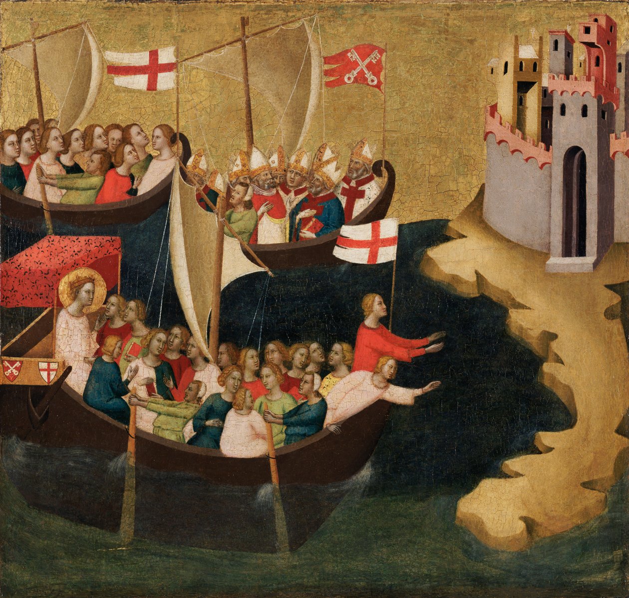 وصول القديس أورسولا إلى كولونيا ، c.1333 (تمبرا وورقة الذهب على اللوحة) بواسطة برناردو دادي