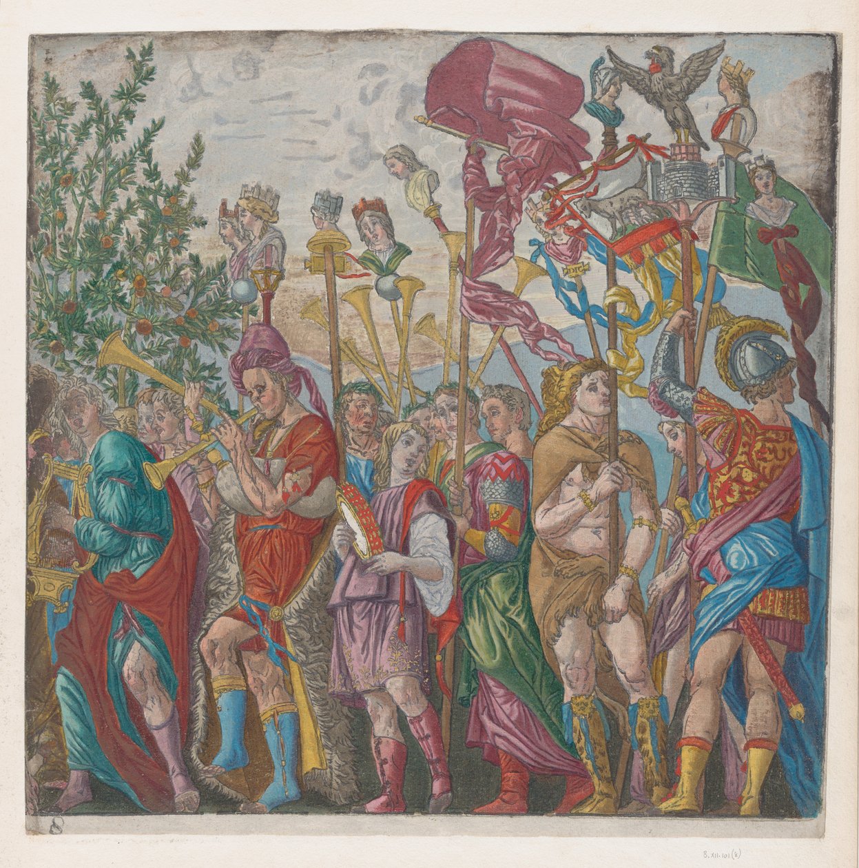 الصحيفة 7: موكب الموسيقيين وغيرهم ممن يحملون المعايير ، من انتصار يوليوس ... ، 1599. بواسطة برناردو مالبيزي