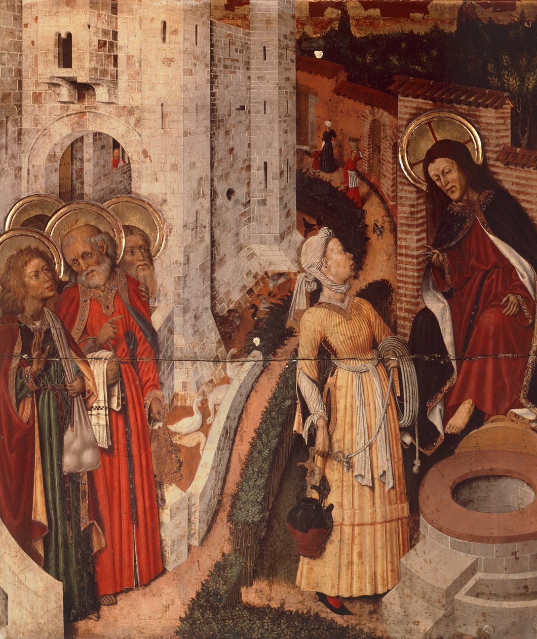 يسوع والمرأة السامرية ، تفاصيل من مذبح التجلي ، حوالي 1445 (رسم على الخشب) بواسطة برناردو مارتوريل