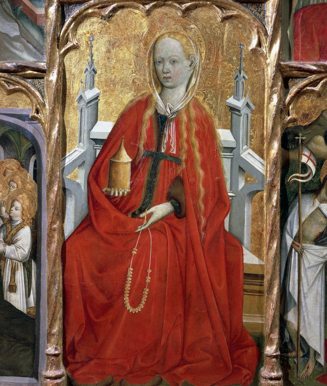 مريم المجدلية ، تفاصيل من مذبح القديسة مريم المجدلية (1437-1452) ، بقلم بيرنات مارتوريل (حوالي 1400-1452) ، مرسومة على الخشب. الفن القوطي الكاتالوني. بواسطة برناردو مارتوريل