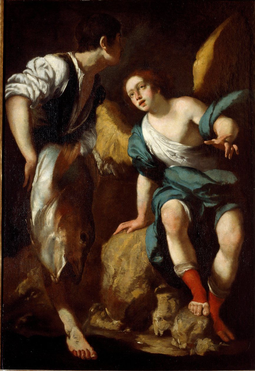 توبي الصغير ورئيس الملائكة رافائيل (توبي والملاك) لوحة لبرناردو ستروزي (1581-1644) جينات القرن السابع عشر ، مجموعة خاصة بواسطة برناردو ستروزي