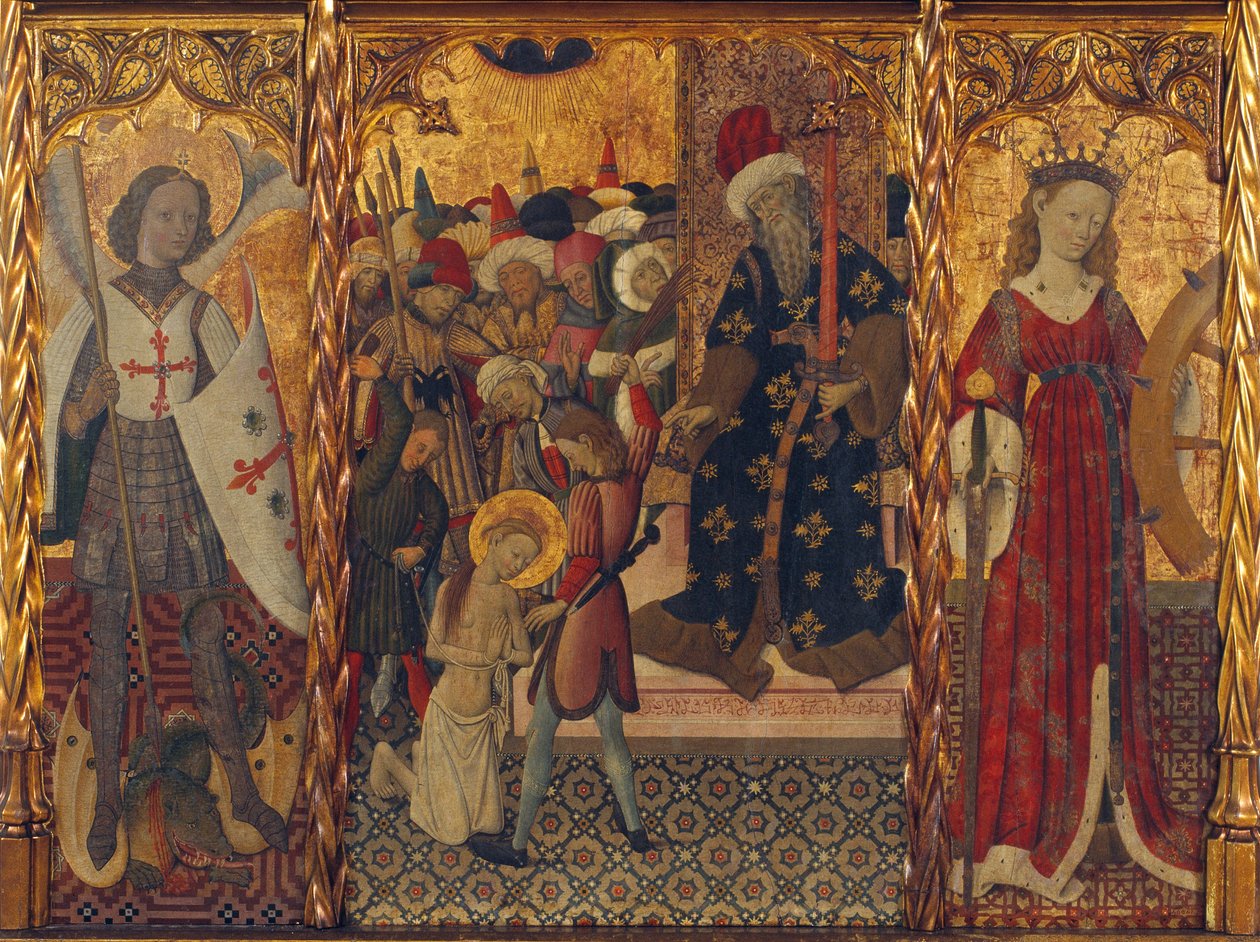 القديس ميخائيل ، استشهاد القديسين إيولاليا وسانت كاترين ، حوالي 1442-1445 بواسطة بيرنات مارتوريل الأكبر