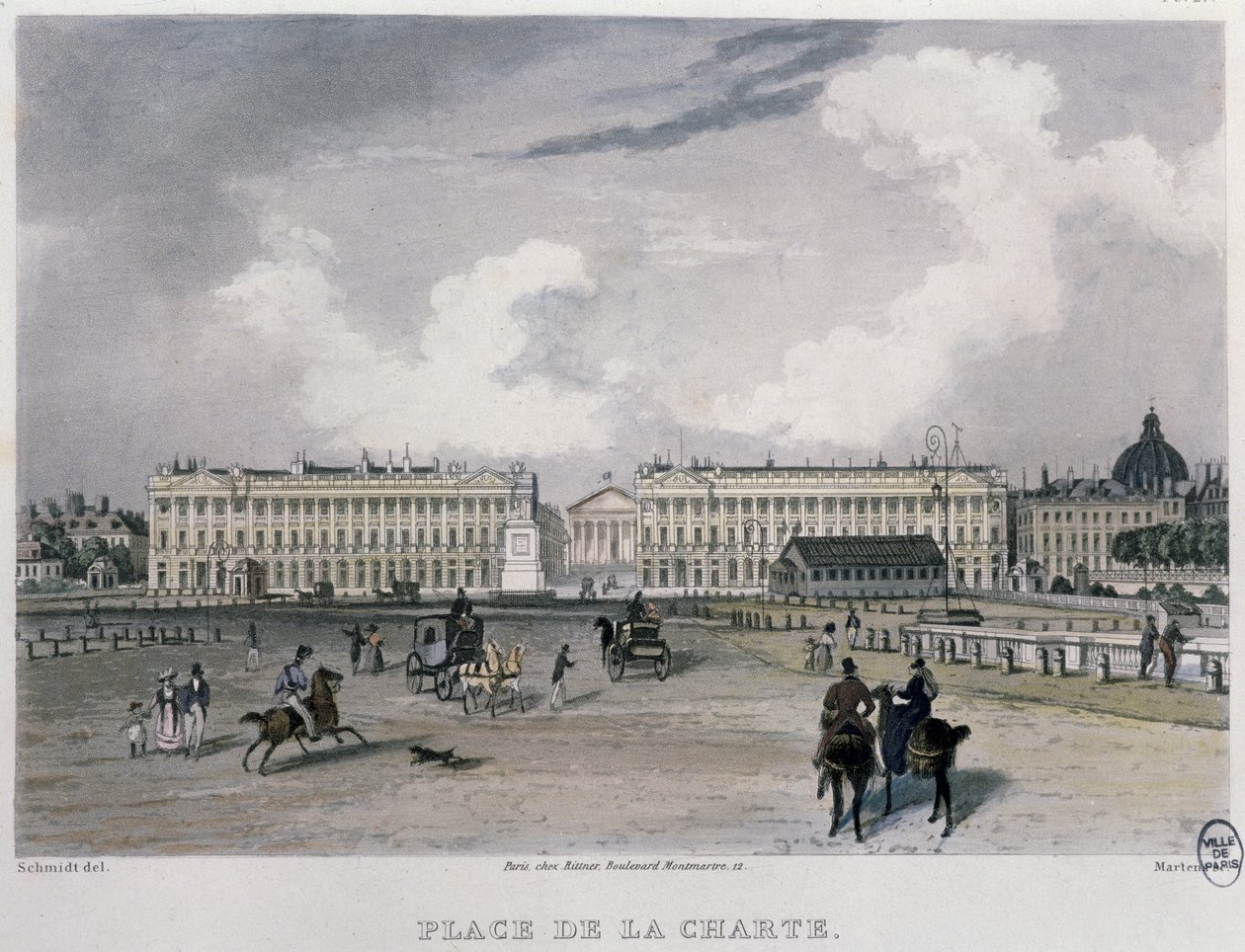 ساحة الكونكورد ، باريس ، 1832 (نقش الألوان) بواسطة برنهارد شميدت