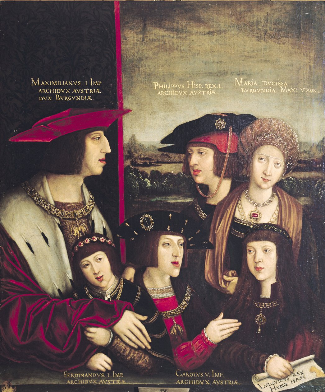 الإمبراطور ماكسيميليان الأول (1493-1519) مع زوجته ماري بورجندي ، وولديه تشارلز الخامس (1500-58) وفيليب الأول (1478-1506) بواسطة برنارد ستريجل