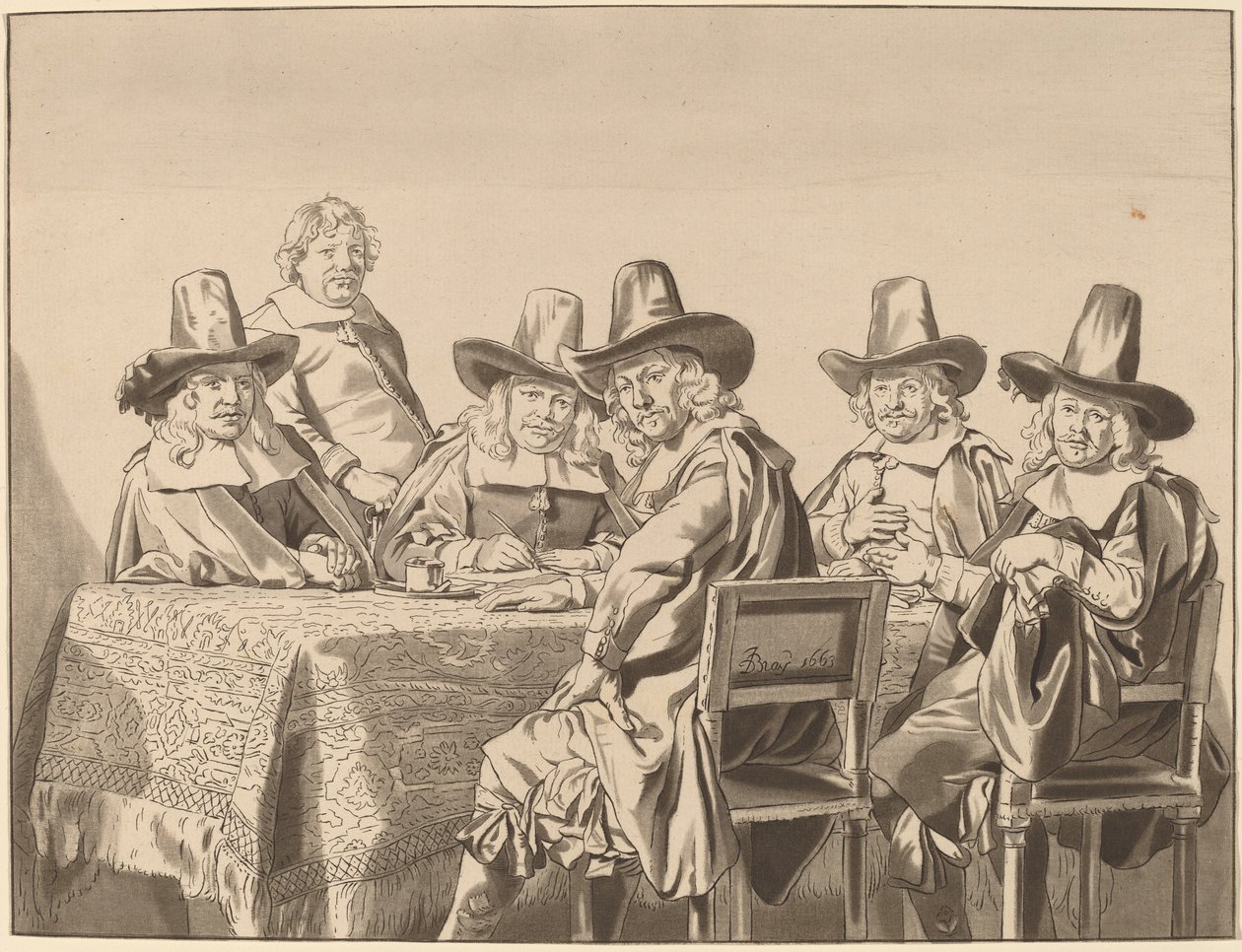 مديرو لجوء الأيتام في هارلم ، 1777 ، نشر عام 1786. بواسطة برنارد شرودر