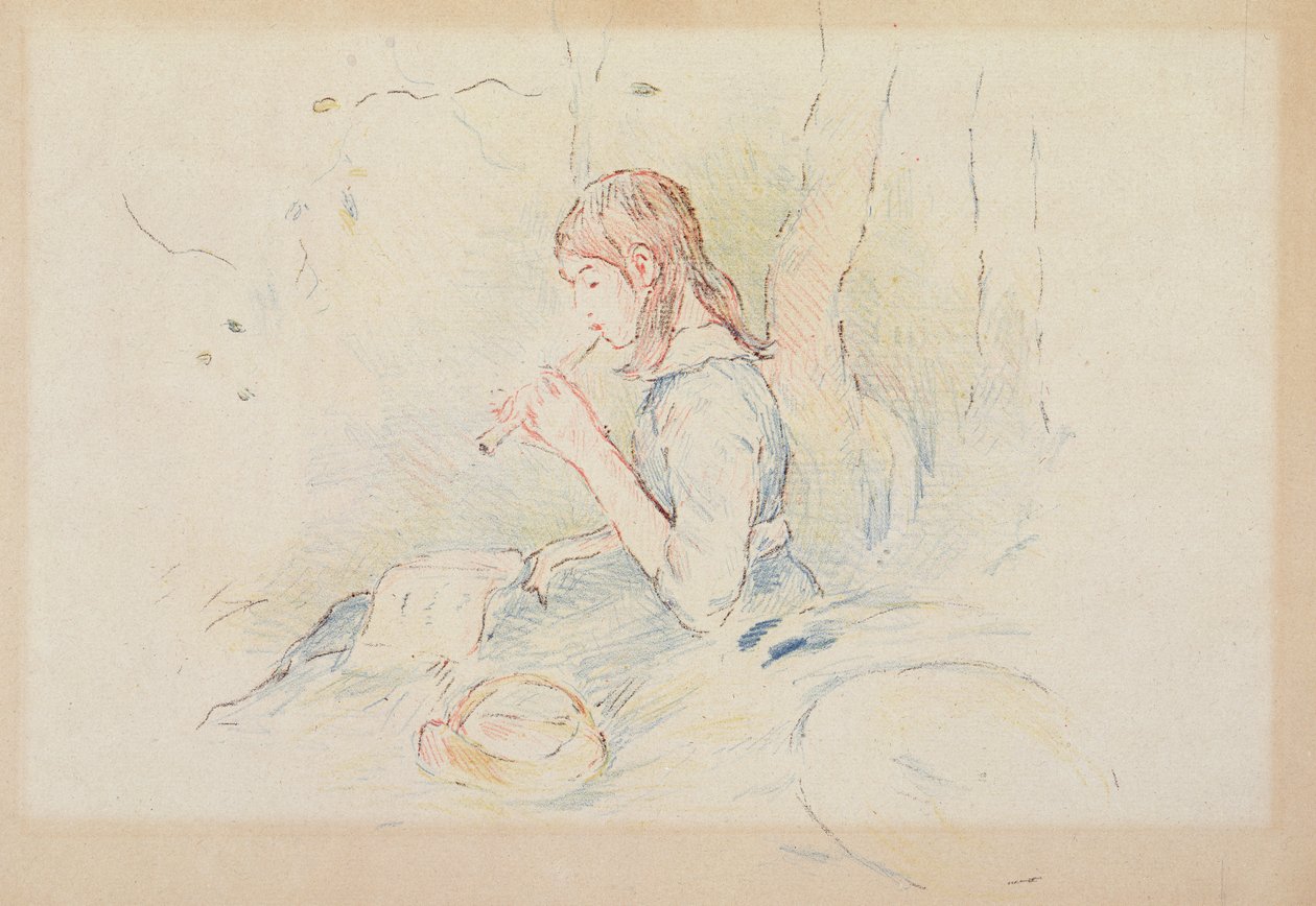 The Flageolet Player ، 1890 (قلم رصاص ملون على ورق) بواسطة بيرث موريسوت