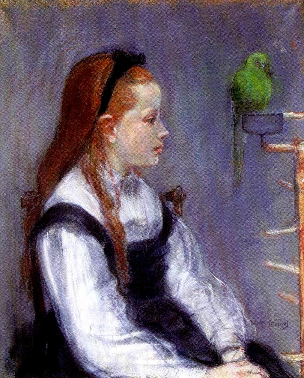 فتاة صغيرة ببغاء ، c.1873 (باستيل على ورق) بواسطة بيرث موريسوت