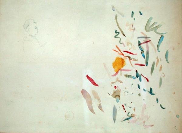 رسم تخطيطي لرأس امرأة وخطوط ملونة ، ربما من دفتر رسم ، 1887 (مرحاض وقلم رصاص على ورق) بواسطة بيرث موريسوت