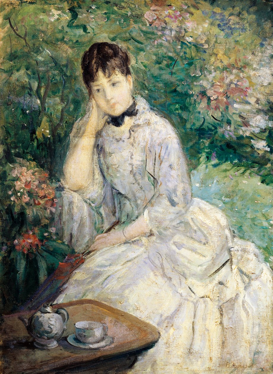 Young Woman Seated on a Sofa (oil on canvas) بواسطة بيرث موريسوت