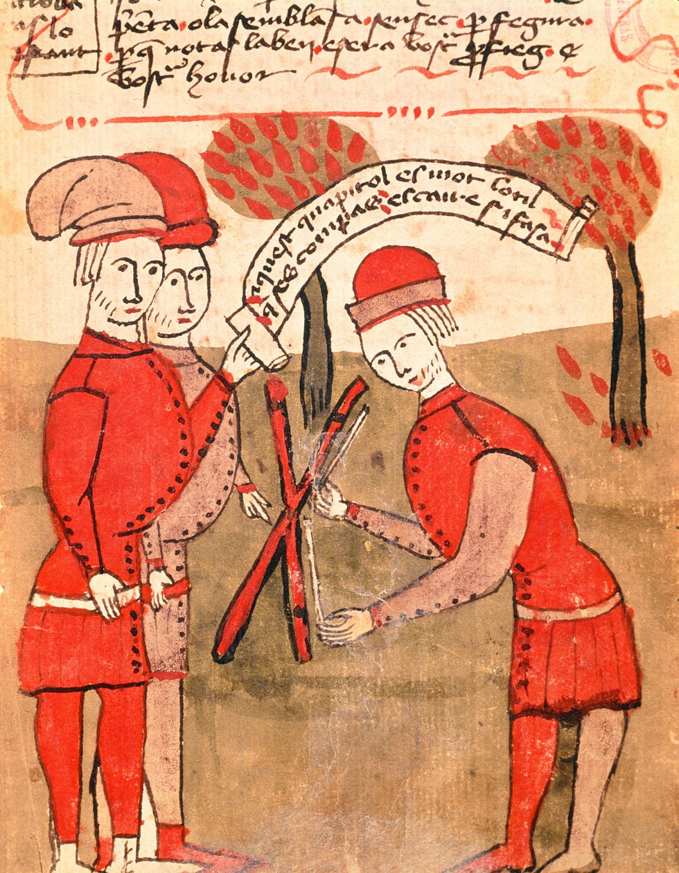 Ms 327 fol.218r قياس حقل ، من "Traite d&39;Arpentage" بقلم أرنود دي فيلنوف (1240-1312) بواسطة 