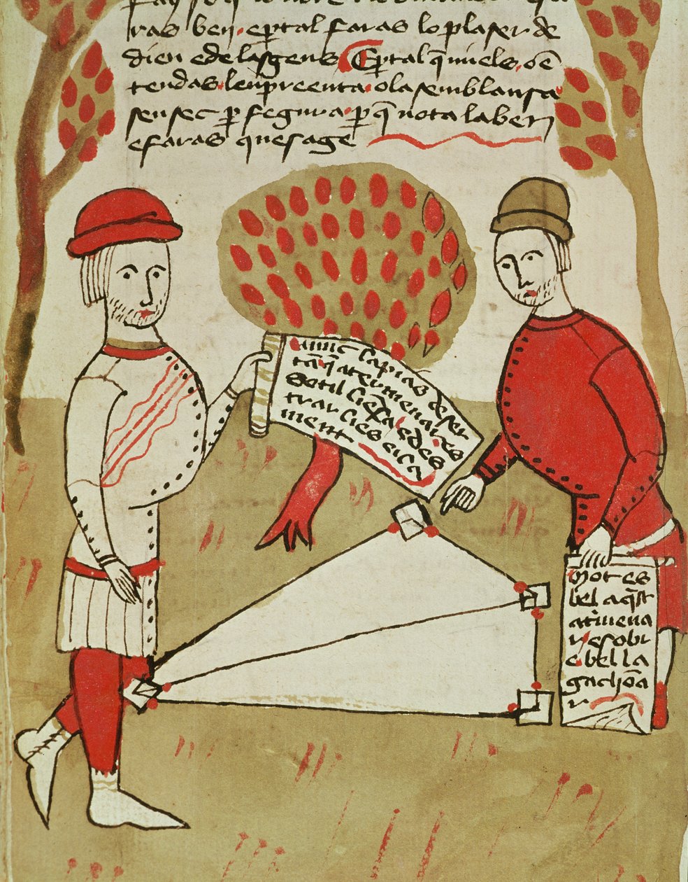 السيدة 327 fol.226v ترسيم الحدود ، من "Traite d&39;Arpentage" بواسطة Arnaud de Villeneuve (1240-1312) بواسطة برتراند بويسيت