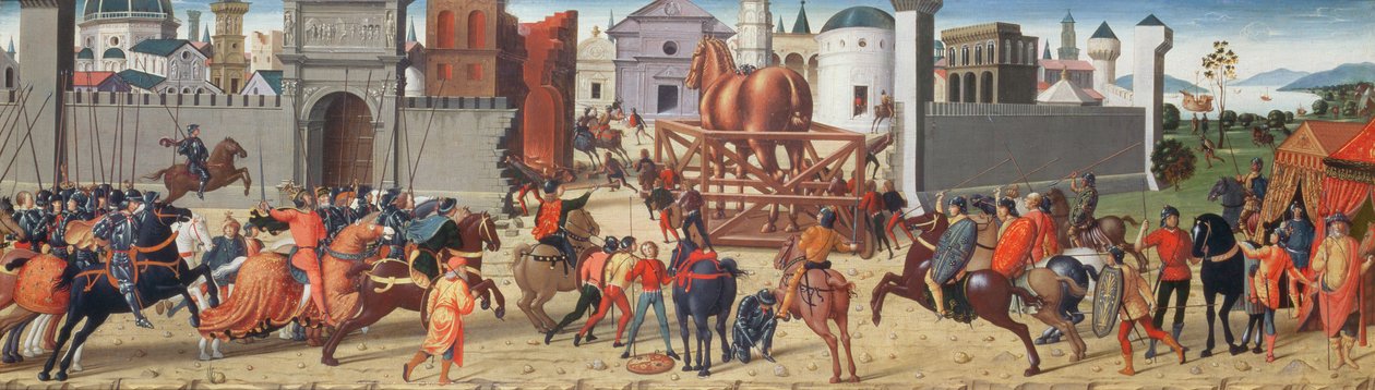 حصار تروي الثاني: الحصان الخشبي ، c.1490-95 (انظر أيضًا 69652) بواسطة بياجيو دي أنطونيو