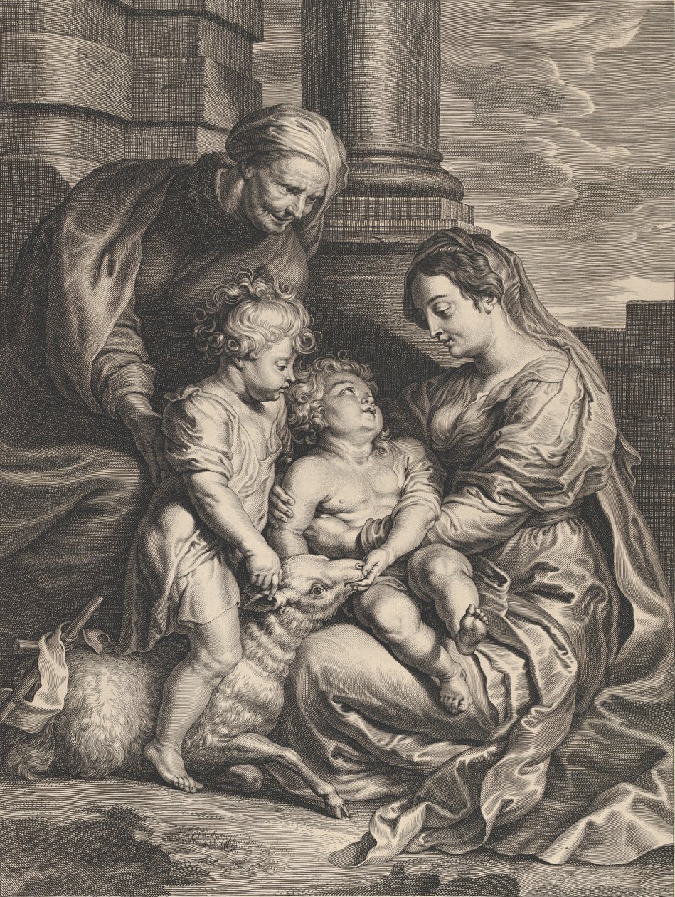 العذراء والطفل المسيح مع القديسة حنة والقديس يوحنا المعمدان ، كاليفورنيا. 1640-59 .. بواسطة Boetius Adams Bolswert