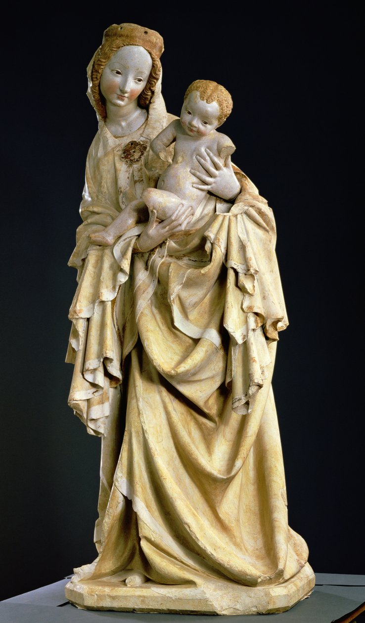 The Krumauer Madonna ، c.1400 (حجر متعدد الألوان) بواسطة المدرسة البوهيمية