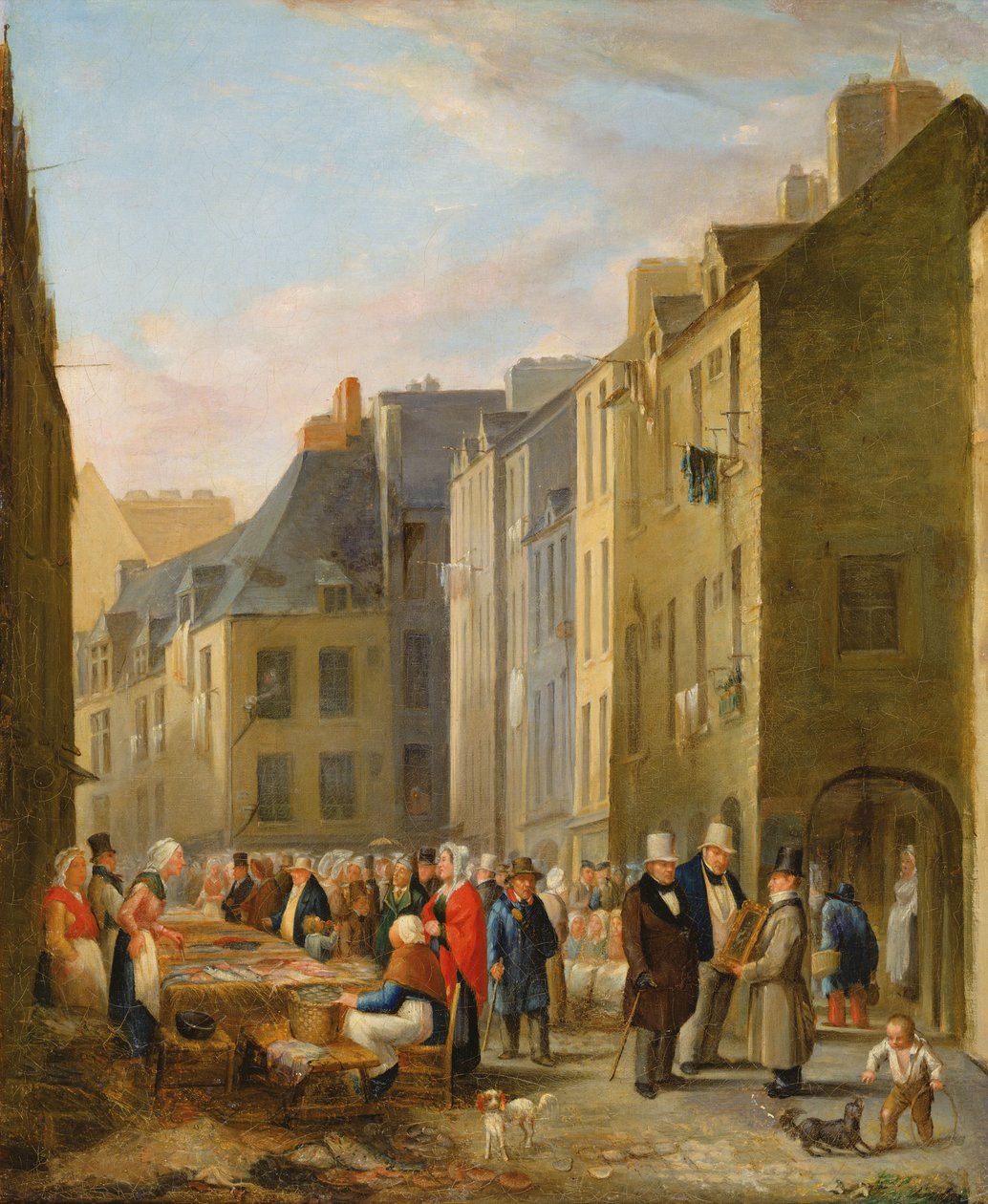 سوق السمك في شيربورج ، 1830-1840 بواسطة بون دوموتشيل