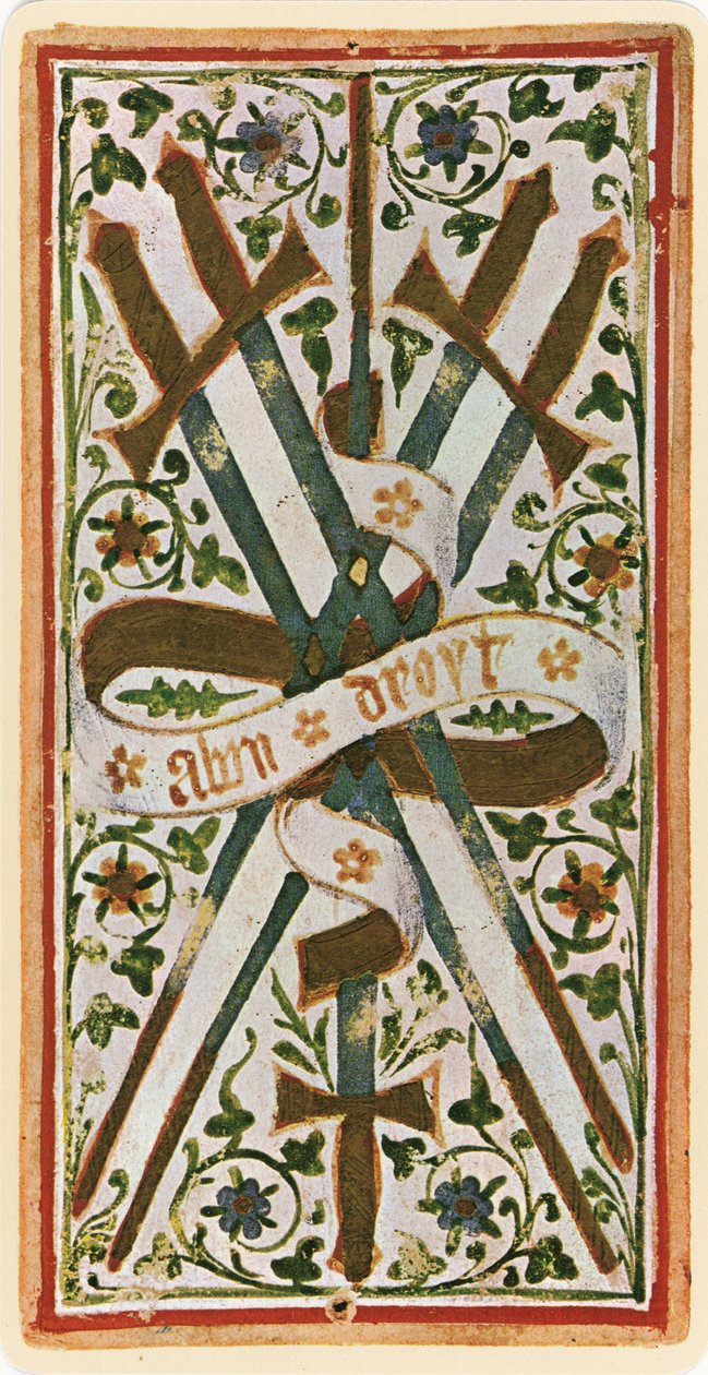 The Five of Swords ، الفاكس لبطاقة التارو من سطح "Visconti" ، 1441-1447 بواسطة بونيفاسيو بيمبو