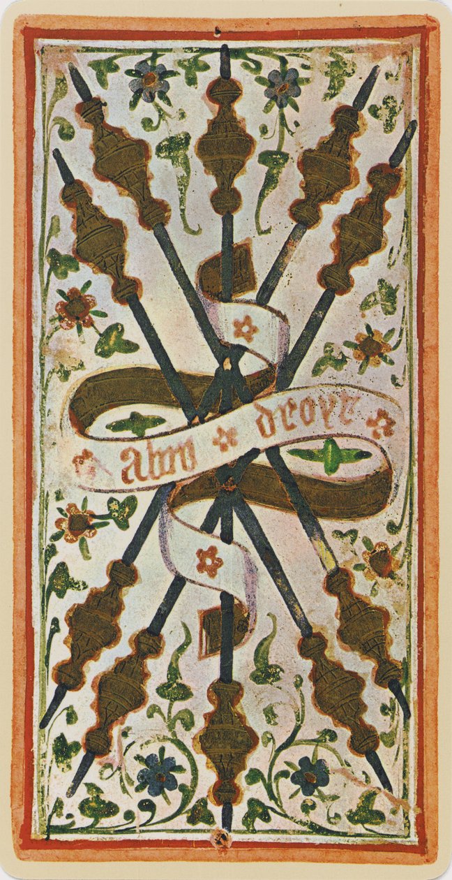The Five of Wands ، الفاكس لبطاقة التارو من سطح "Visconti" ، 1441-1447 بواسطة بونيفاسيو بيمبو