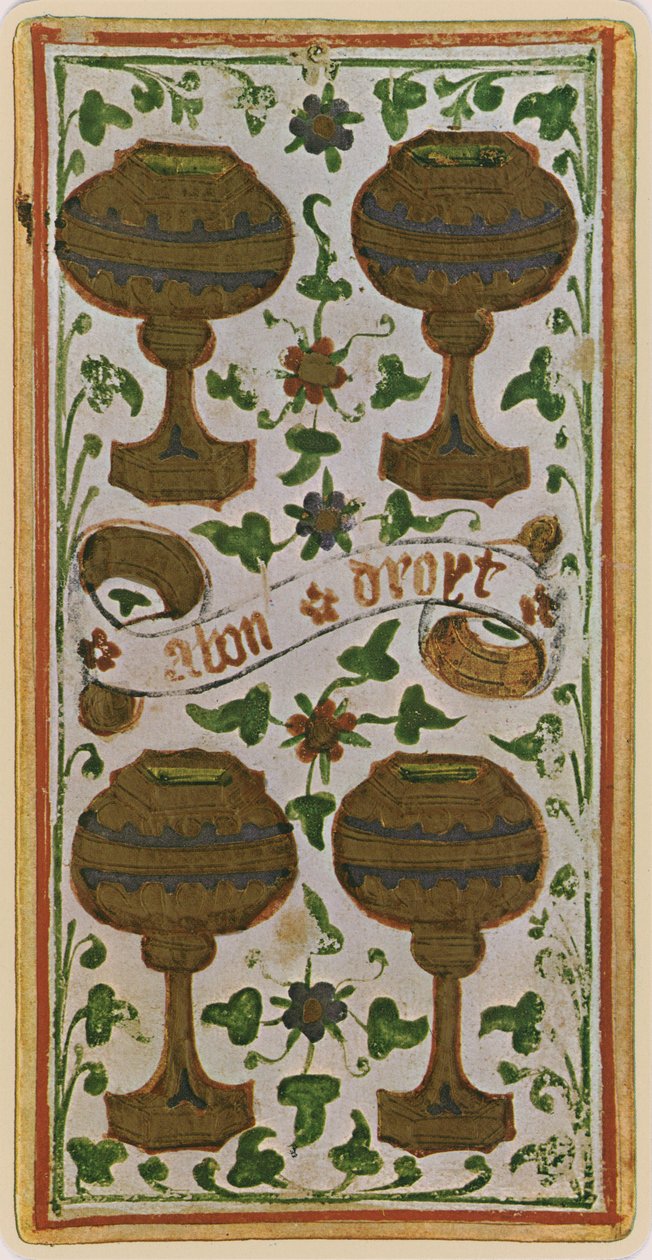 أربعة أكواب ، فاكس لبطاقة التارو من سطح "فيسكونتي" ، 1441-1447 بواسطة بونيفاسيو بيمبو