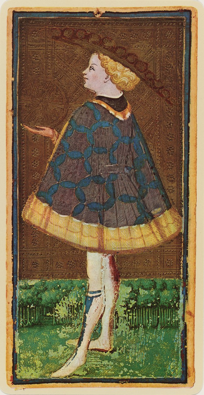 Knave of Coins ، الفاكس لبطاقة التارو من سطح "Visconti" ، 1441-1447 بواسطة بونيفاسيو بيمبو
