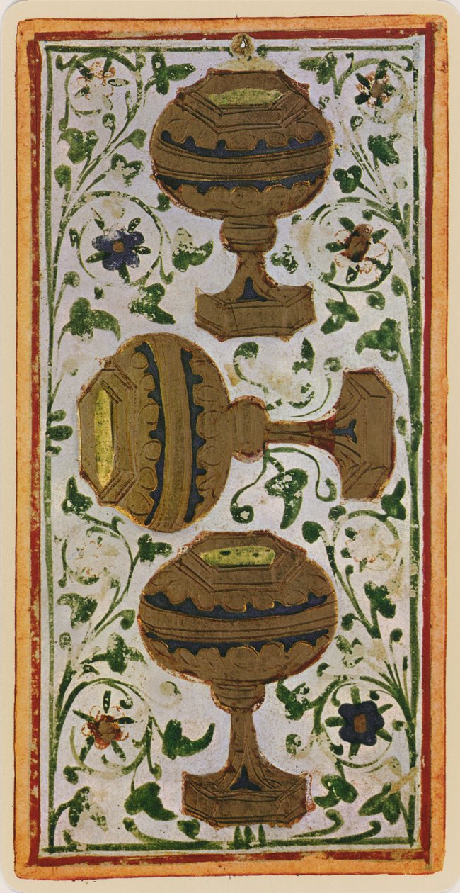 ثلاثة أكواب ، فاكس لبطاقة التارو من سطح "فيسكونتي" ، 1441-1447 بواسطة بونيفاسيو بيمبو